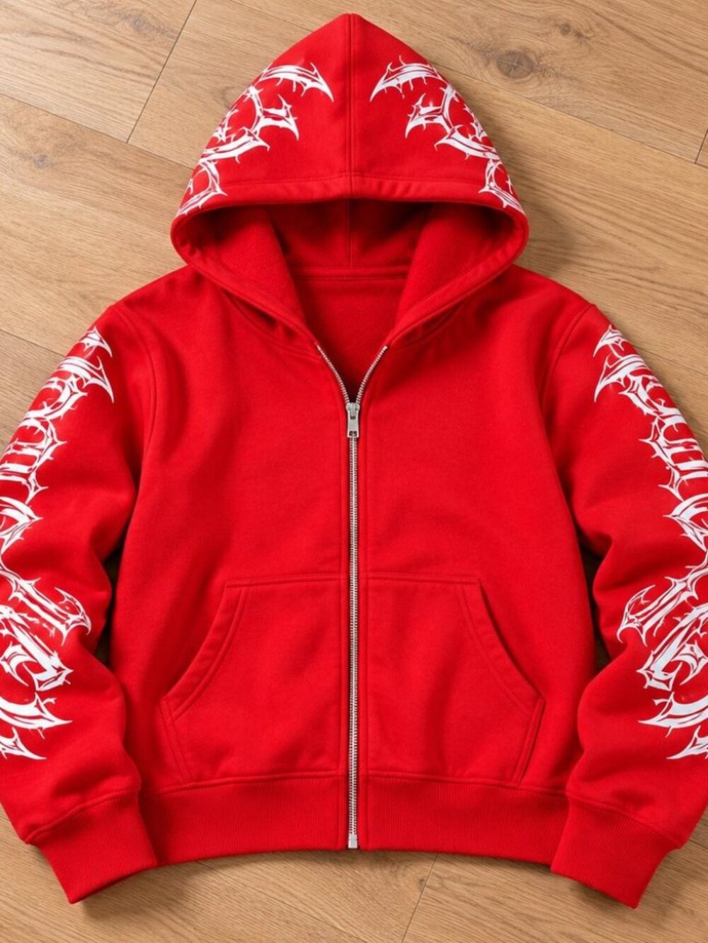 Red gothic letter print zip up hoodie - y2k streetwear graphic hoodie